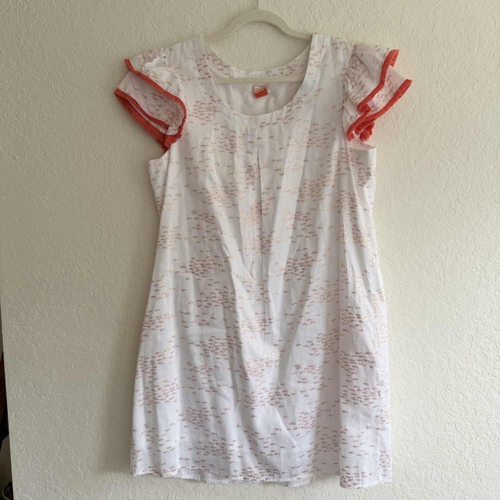 Persifor Cottton‎ Dress Large Fish White Cruise Resort Vacation Beach Pockets